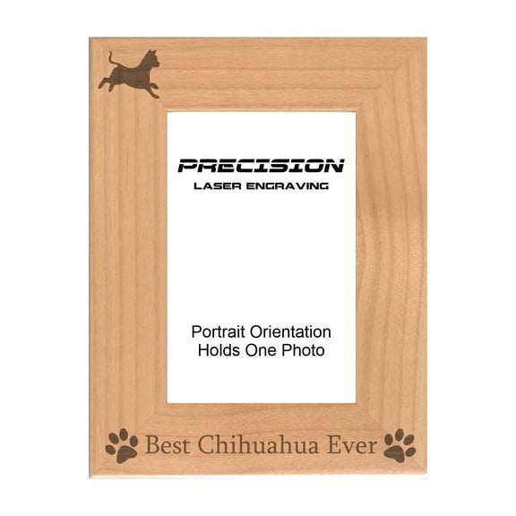 PrecisionNC Engraving Dog Pet Frames Best Chihuahua Ever with Paw Prints Engraved Natural Wood Picture Frame 5x7 Portrait