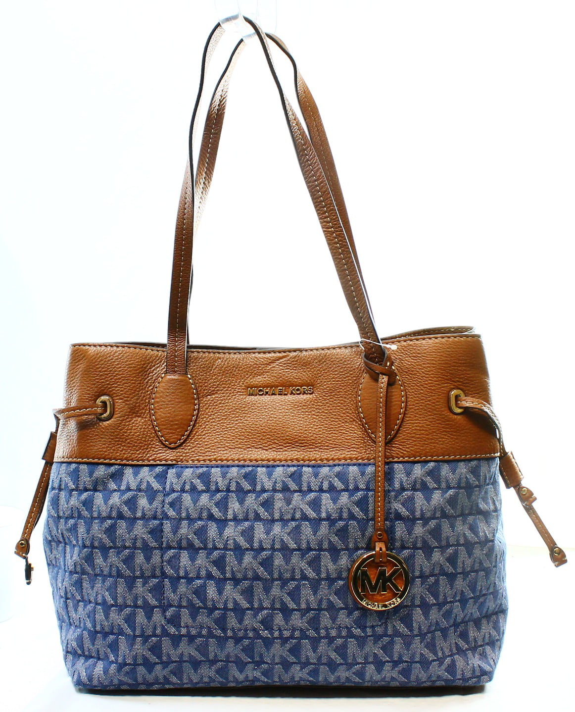blue and brown michael kors purse
