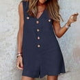 thumbnail image 2 of Womens Comfy Linen Shorts Rompers Sleeveless Button Up V Neck Pocketed Summer Lightweight Loose Short Jumpsuits (Medium, Navy), 2 of 5