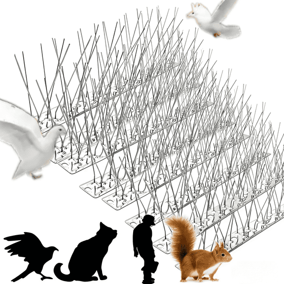 Bird Spikes with Stainless Steel Base, Durable Bird Spikes Arrow Pigeon Spikes Fence Kit for Keeping Small Bird, Crows and Woodpeckers Away, Covers 11 feet