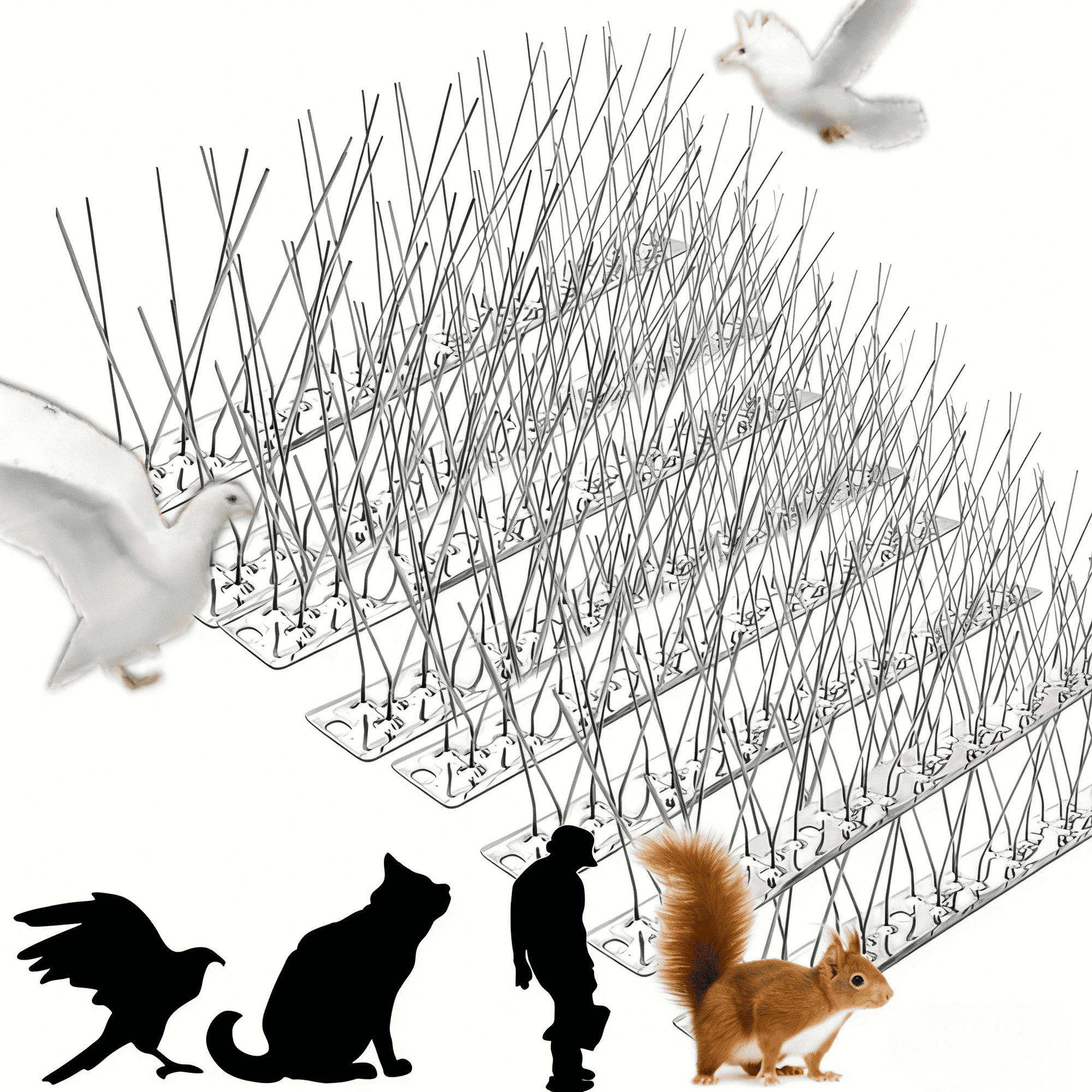 Bird Spikes with Stainless Steel Base, Durable Bird Spikes Arrow Pigeon Spikes Fence Kit for Keeping Small Bird, Crows and Woodpeckers Away, Covers 11 feet