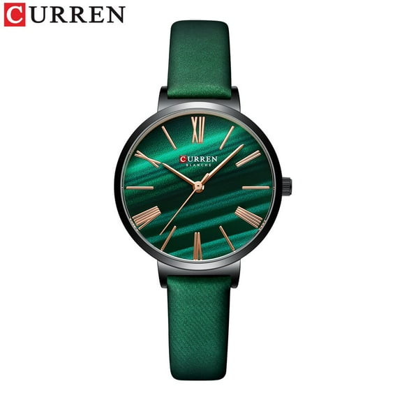 CURREN Top Luxury Malachite Green Quartz Watches Women Dress Watch Fashion Leather Strap Elegant Wristwatch Ladies Gift Clock