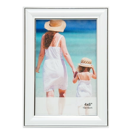 Silver Coated Frame - Enigma 4 In. by 6 In Picture Frame with Silver Lining, White
