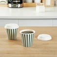 thumbnail image 4 of Restpresso 8 oz Forest Green and White Stripe Paper Single Wall Coffee Cup - with White Lid - 3 1/2"x 3 1/2"x 4" - 20 count box, 4 of 11