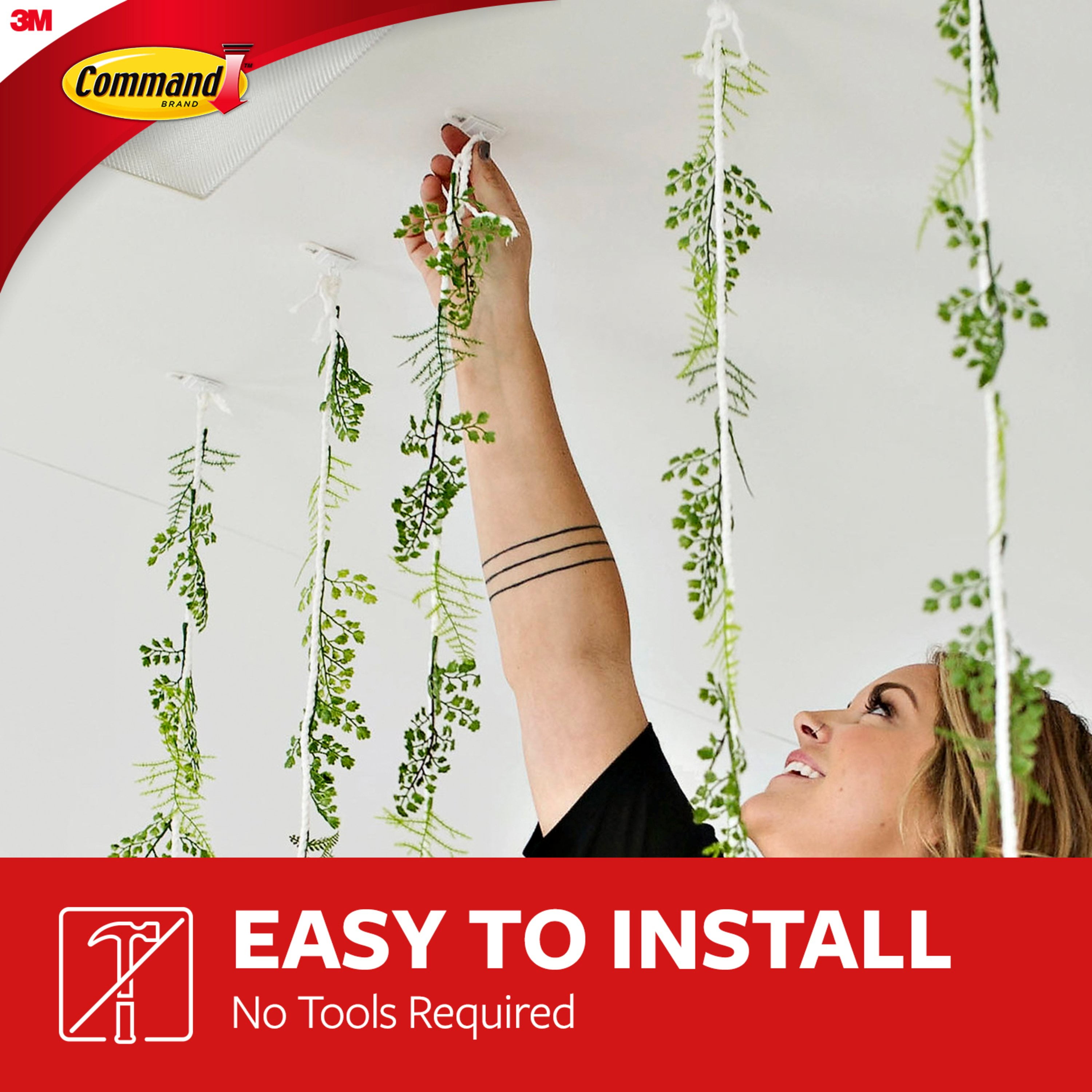 Command Ceiling Hooks 3 Plastic Hooks 4 Foam Strips, White