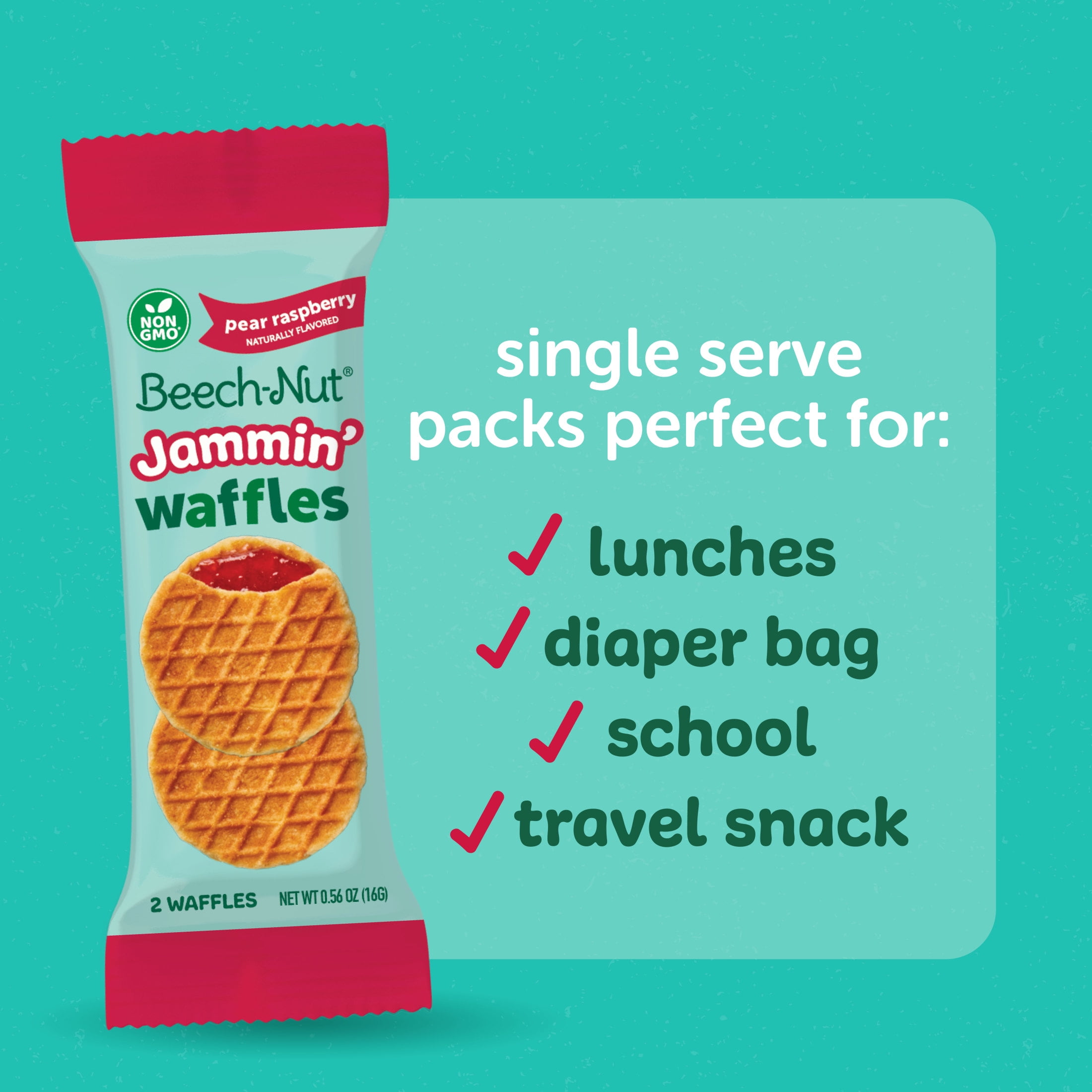 (6 pack) Beech-Nut Jammin' Waffles with Pear Raspberry Fruit Filling Toddler Snack, 5 Count
