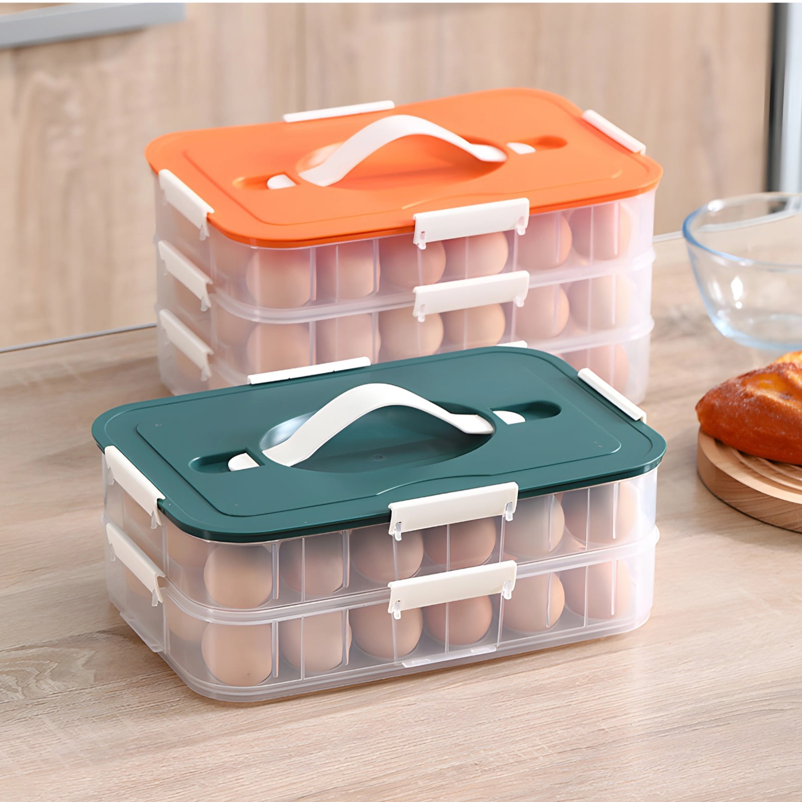 Deviled Egg Container with Injector Piping Tool, Deviled Egg Tray with Lid for 36 Eggs, Transparent Design, Portable Handle