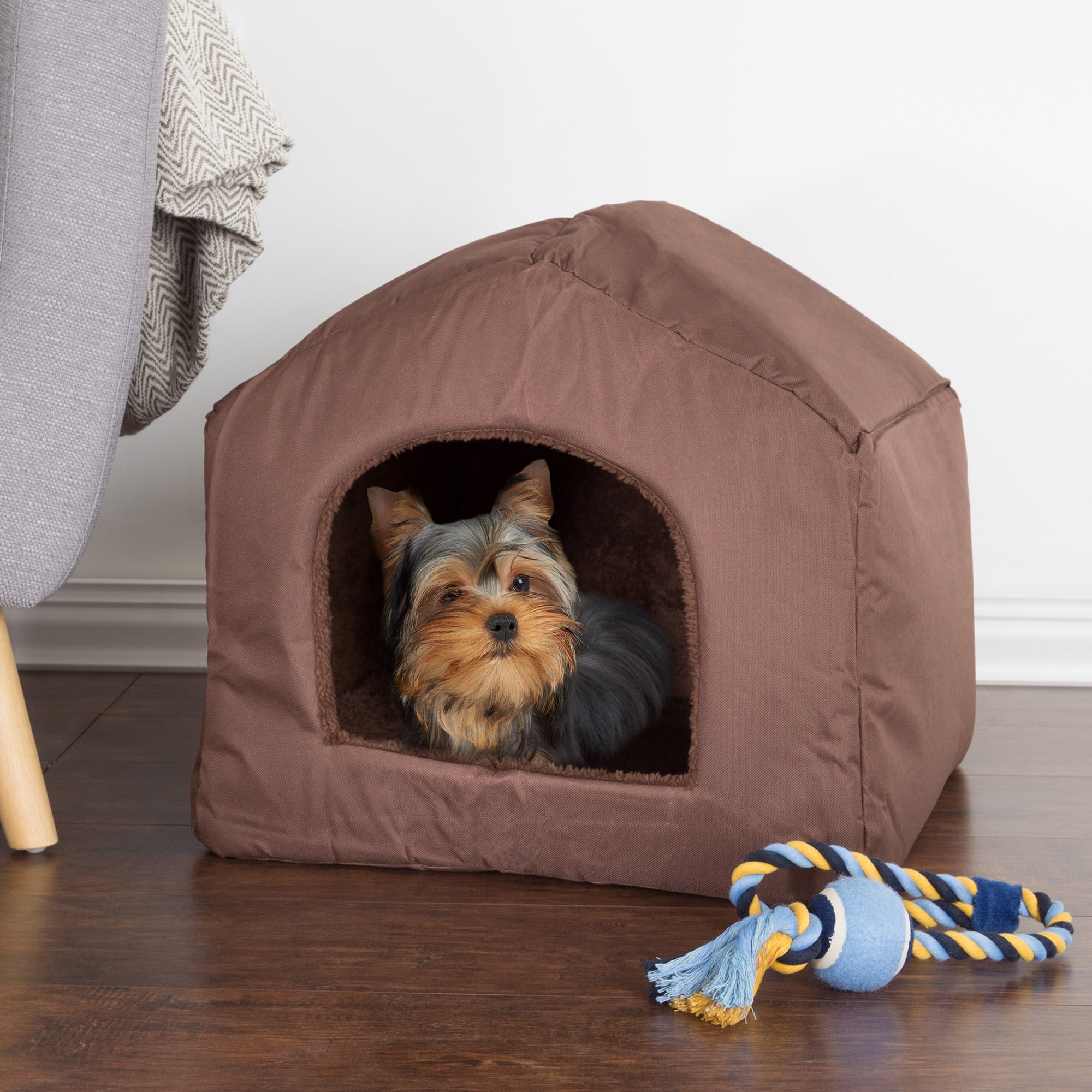 PETMAKER Indoor Cat House with Removable Cushion for Small Cats or Dogs up to 35lbs (Brown)
