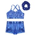 thumbnail image 3 of LiiYii Kids Girls Ballet Jazz Dance Outfit Gymnastic Crop Top with Shorts Hair Tie Set Light Blue 8, 3 of 7