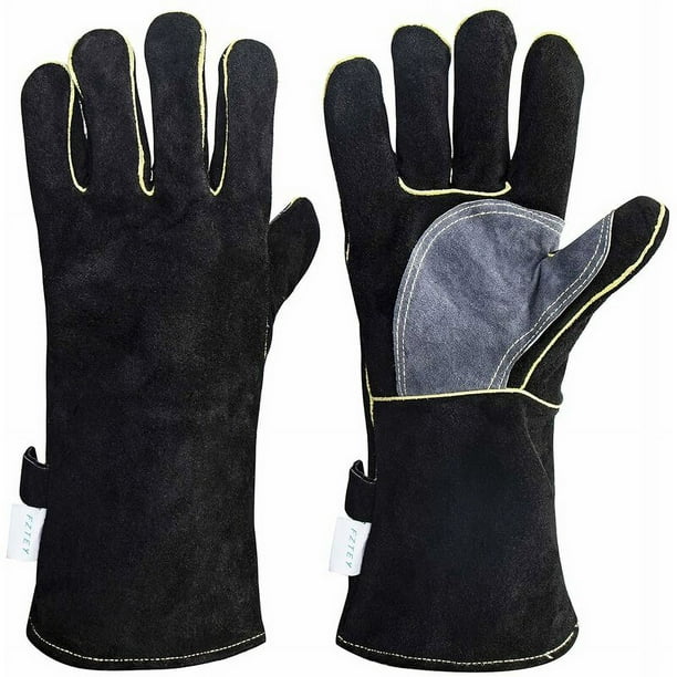 Guantes de cuero resistentes al calor y al fuego con costuras de Kevlar, guantes de protección térmica para trabajos con metales calientes a temperaturas extremadamente altas (16 pulgadas,