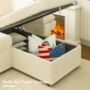 VANACC 91 Sectional Sofa with Storage and 3 Seat,Reversible Pull Out Couch for Living Room,Beige