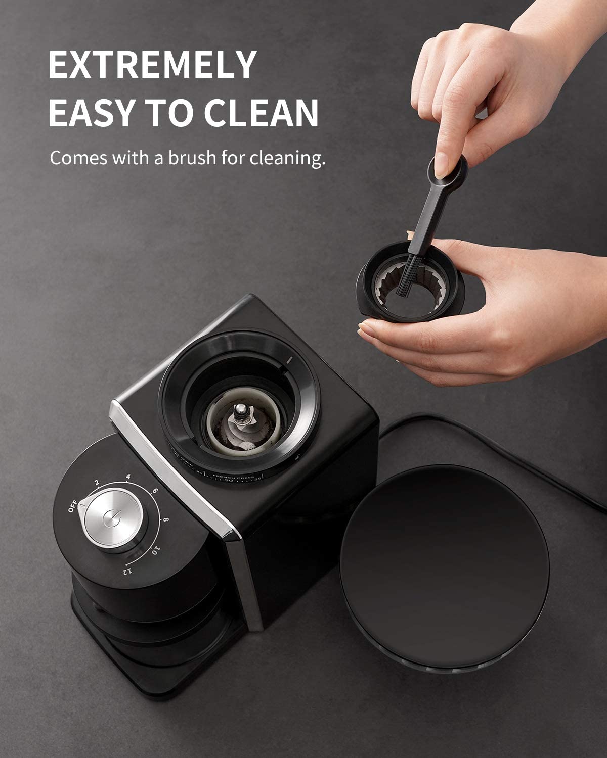 Conical Burr Coffee Grinder, Electric Coffee Bean Grinder for Precise Grinding, 35 Settings, 2–12 Cup Selector, Anti-Static Design for Home Use, Black