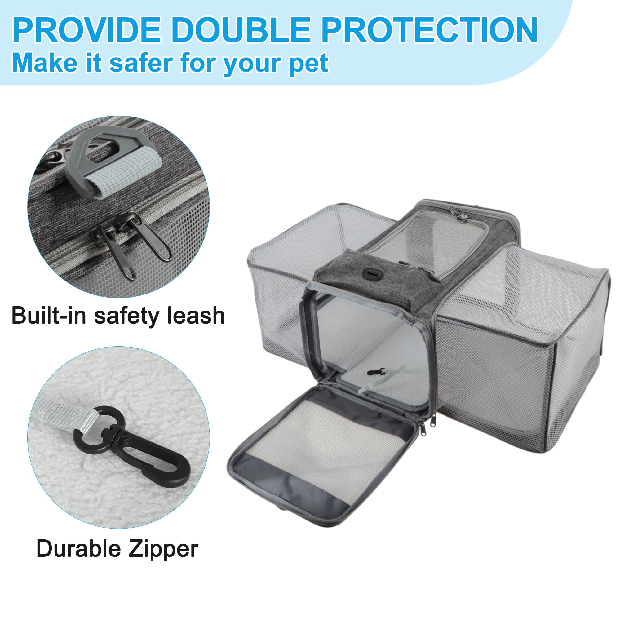 Unique Bargains Expandable Airline Approved Cat Carrier Soft-Sided Pet Travel Carrier with Removable Pad Collapsible Pet Carrier for Dogs Cats and Small Animals Grey