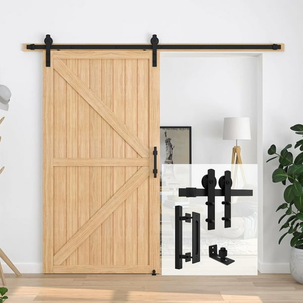 Homlux 8 Ft Heavy Duty Sy Sliding Barn Door Hardware Kit Single Whole Set Include 1x Square Handle Floor Guide Fit 1 3 4 Thickness 48 Wide Sy Sliding Barn Door Hardware Kit, 8 Foot Sliding Barn Door Hardware