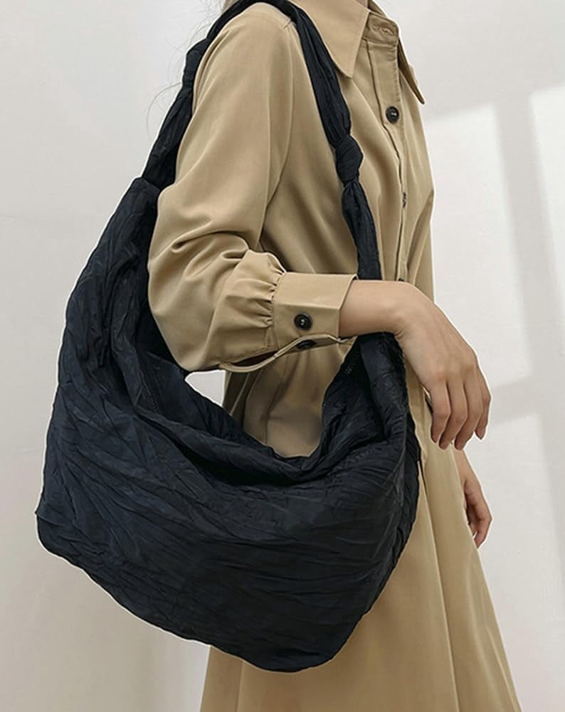 CoCoMangos Crescent Crossbody Bags for Women Nylon Shoulder Bag Purses Trendy Large Hobo Tote Bag Dumpling Bag for Travel Work