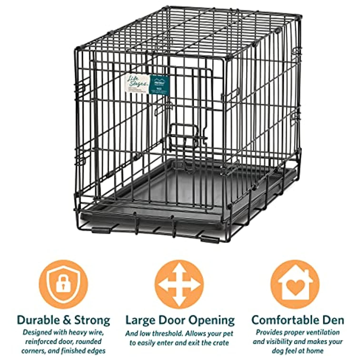 MidWest Homes for Pets Medium Dog Crate Newly Enhanced LifeStages 30' Double Door Folding Metal Dog Crate with Divider Panel, Floor Protecting Feet & Dog Pan, 1630DD, 30.6L x 19.3W x 21.4H Inches