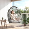 thumbnail image 3 of RADIATA Foldable Hanging Egg Chair Without Stand, Light Gray Wicker Rattan Swing Hammock Chair with Cushion and Pillow, Indoor Outdoor Egg Chair for Bedroom Patio Garden, 350 lbs Capacity, 3 of 9