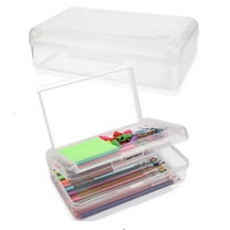 Yhmxh C Pencil Box, Double Layer Large Capacity Pencil Box, Hard Pen Case with Snap-tight Lid, Plastic Pencils Case for Office Supplies Pen Boxes, Storage Organizer for Gel Pens Erasers-Transparent