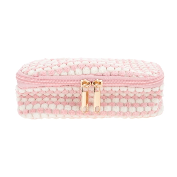 Unique Bargains 1 Pc Multi-functional Square Dots Makeup Bag for Travel Pink Plush