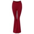 thumbnail image 5 of GEWSEY Women's Lettuce Trim Bell Bottom Flare Pant Elastic High Waist Wide Leg Pants (Red, M), 5 of 7