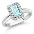 thumbnail image 2 of Gem Stone King 1.31 Ct Emerald Cut Sky Blue Topaz G/H Lab Grown Diamond 10K White Gold Halo Engagement Ring (Size 5), 2 of 4