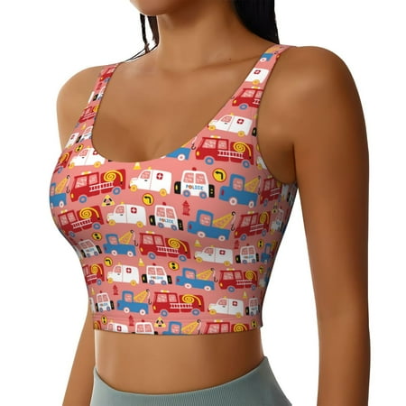 Picia Cartoon with Traffic Elements Sports Bra for Women Padded Strappy Sports Bras Medium Support Yoga Bra with Removable Cups Running Yoga Bra-XX-Large