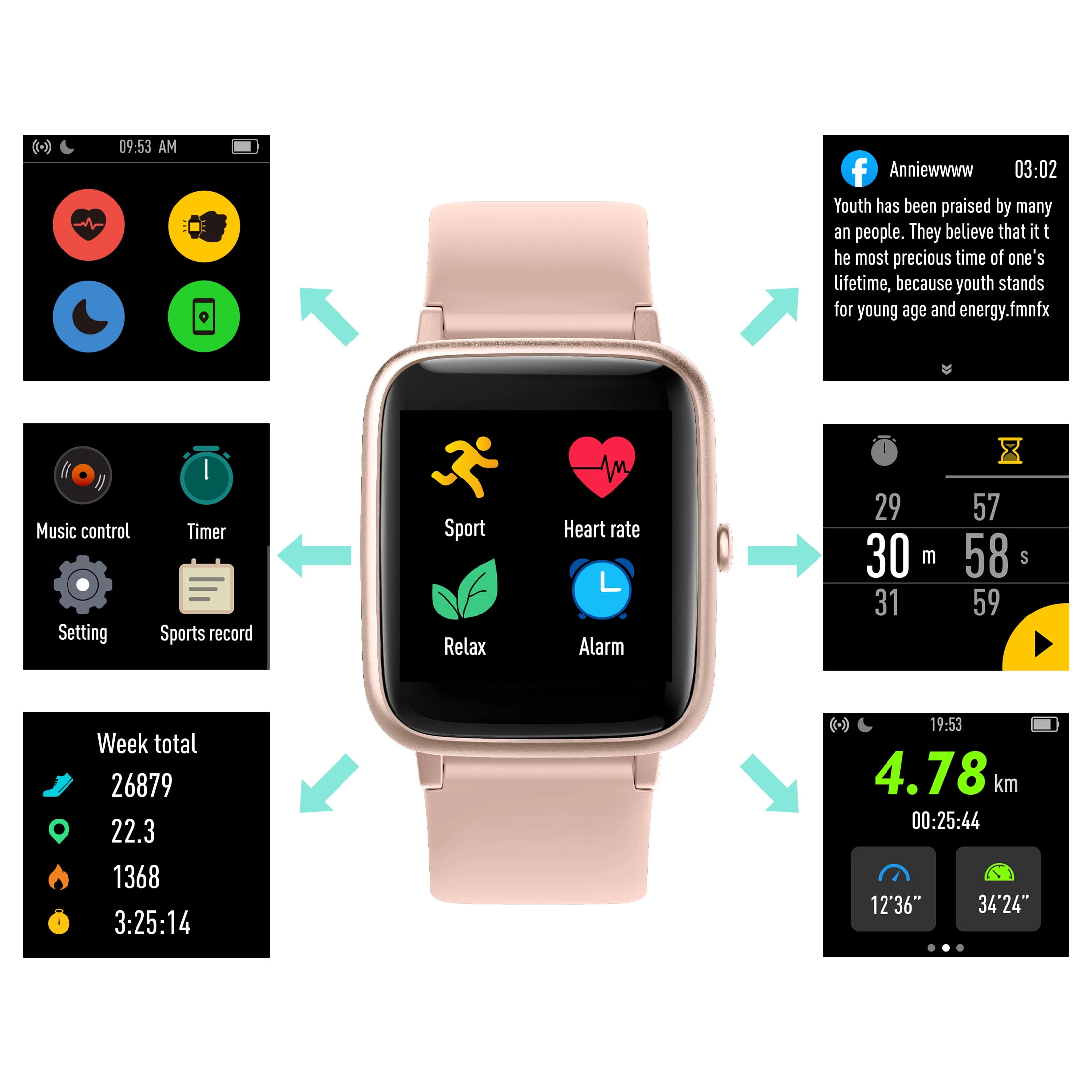 YAMAY YM021 Smart Watch Rastreador de Fitness con Monitor de Frecuencia Cardiaca Impermeable Rosa in Argentina at ARS 72958 Rating 5