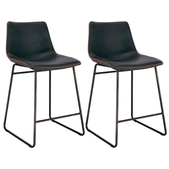 AmeriHome Full Back Black Faux Leather Finish 24-in Counter Height Chair Set for Office, Kitchen, Bar, Garage, Etc.