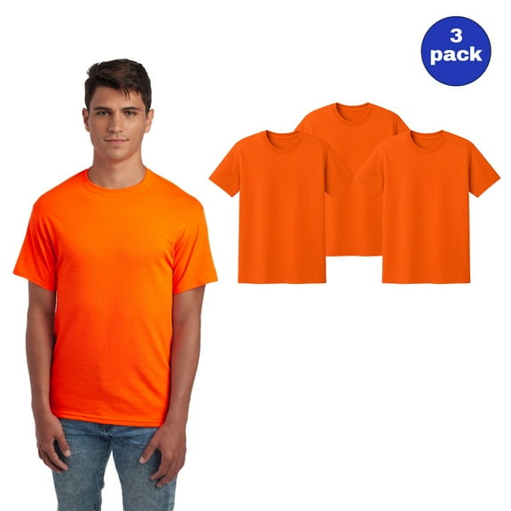Gildan Safety T-Shirt for Men, Lightweight Hi-Vis Shirt, Safety Orange, Pack 3, S