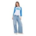 thumbnail image 2 of Forever 21 Women's Light Wash Y2K Low-Rise Baggy Jeans, Side Stripe & Bow Accent, for Everyday Casual Wear, Size 6, 2 of 6