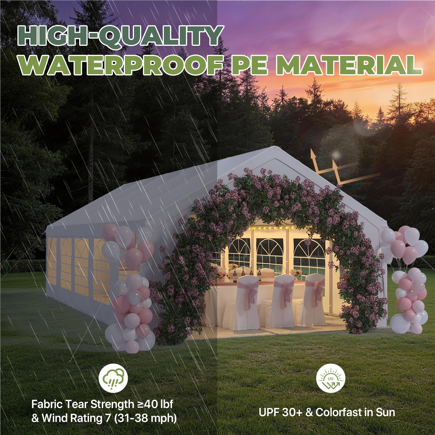 BaPiPro 32x16 FT Party Tent, Wedding Event Tent, Heavy Duty Large Tent for Outside Activity, Outdoor Commercial Canopy with Removable Sidewalls, White