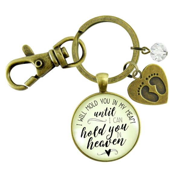 Miscarriage Gutsy Goodness Bronze Metal Adult Unisex Keychain Hold You In Heart Memorial Baby Feet Gift Mom Dad