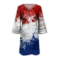 thumbnail image 4 of Summer Savings Clearance! Edvintorg 4Th Of July Womens Dresses Plus Size Women's Clothes Fashion Casual V-Neck Print 3/4 Sleeve Fold Mini Dress Festival Outfits, 4 of 5