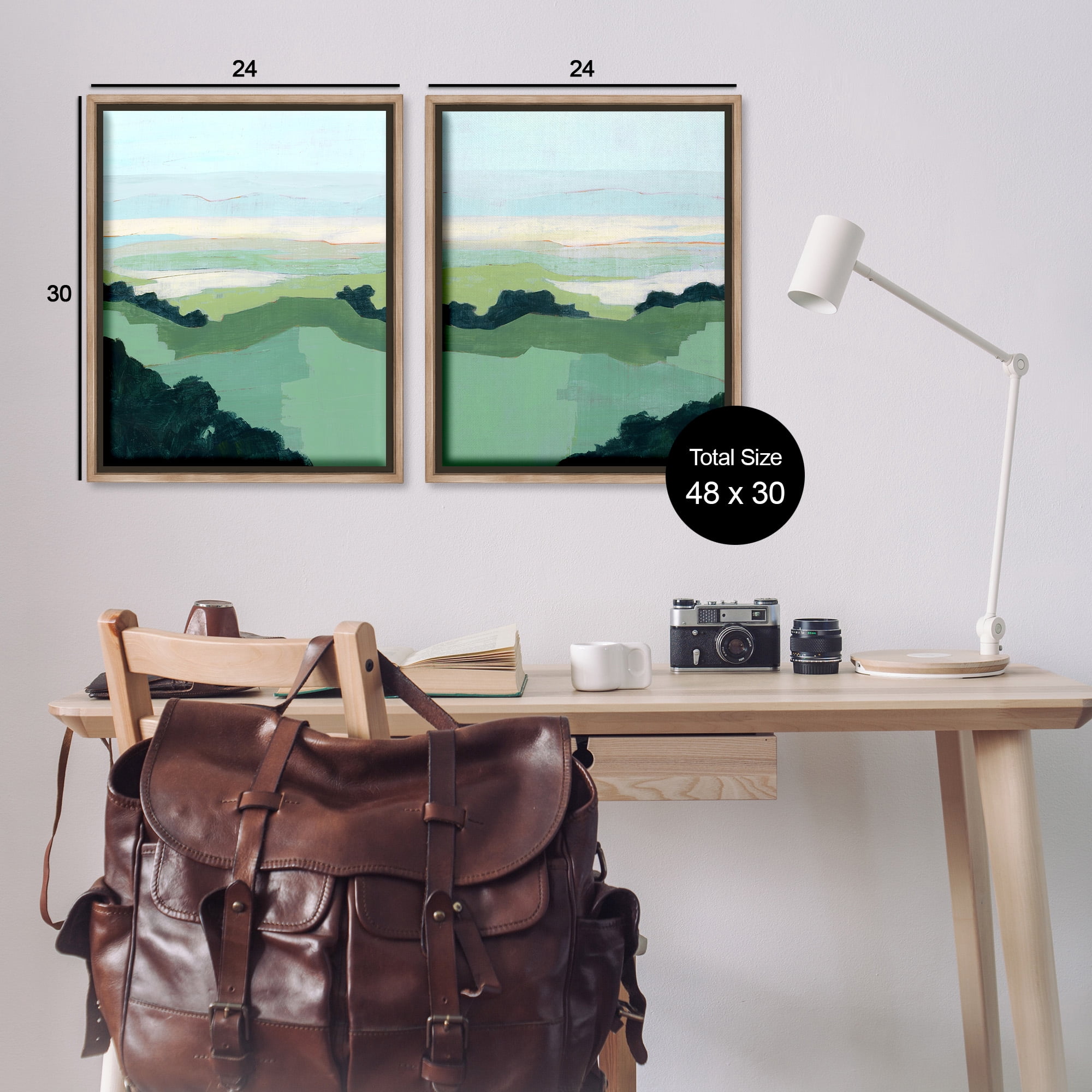 Stupell Industries Hill Side Nautical Landscape Abstract Landscape Painting Brown Floater Framed Canvas Art Print Wall Art, 25 x 31, Set of 2