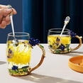thumbnail image 3 of Glass Tea Mug with Spoon Hand Made Enamel Rose Flower and Colorful Diamond Butterfly Clear Glass Coffee Cup Birthday Grandma Girl Graduate, 3 of 8