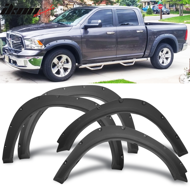 2009-2018 Dodge Ram 1500 Pocket-Riveted Style Black Fender Flares 4pcs Set
