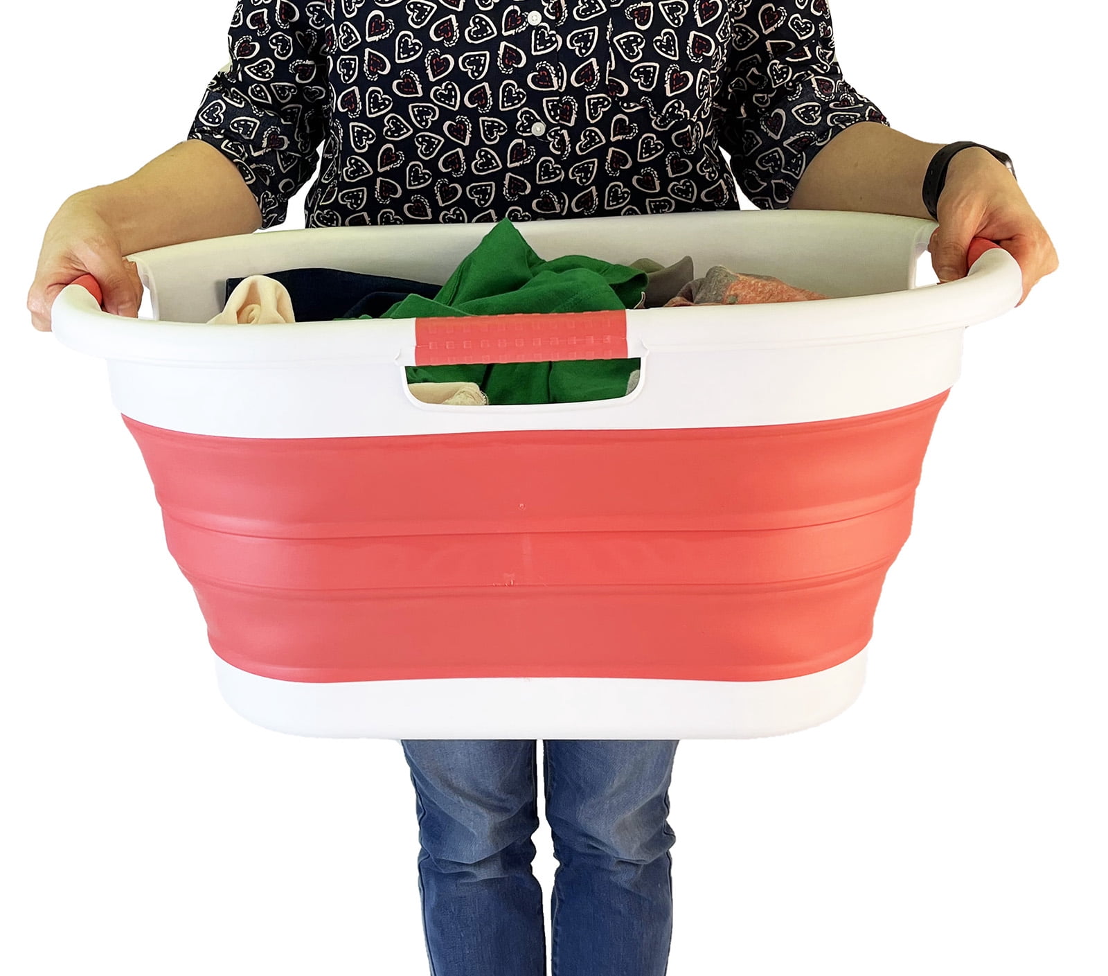 SAMMART 40L (10.5 gallon) Collapsible Plastic Laundry Basket - Foldable Storage Container- Portable Washing Tub - Space Saving Hamper