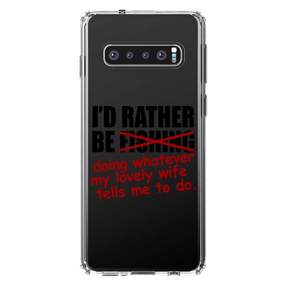 DistinctInk Clear Shockproof Hybrid Case for Samsung Galaxy S10  PLUS (6.4" Screen) - TPU Bumper Acrylic Back Tempered Glass Screen Protector - I'd Rather Be Fishing Whatever My Wife Tells Me