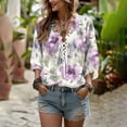 thumbnail image 6 of Kezqiaxn 3/4 Length Sleeve Womens Tops Fashion Floral V-Neck Loose Casual Shirts Plus Size Blouses for Women Summer Clothes, 6 of 8