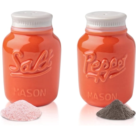 Comfify Ceramic Mason Jar Style Salt and Pepper Shaker Set, 3.5 oz, Aqua Coral