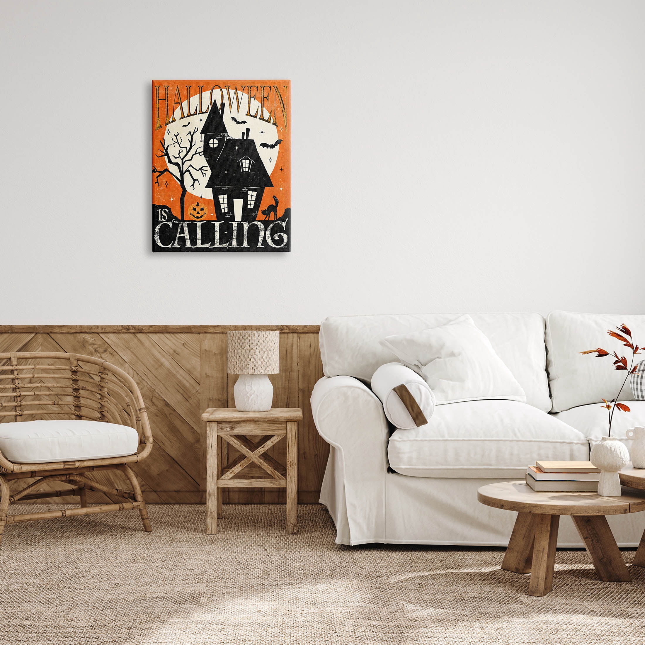 Stupell Industries Halloween Is Calling Haunted House Graphic Art Gallery Wrapped Canvas Print Wall Art, Design by Veronique Charron