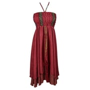 Mogul Ready For Love Recycled Vintage Silk Sari Two Layer Bohemian Fashion Printed Beach Wear Evening Summer Dress