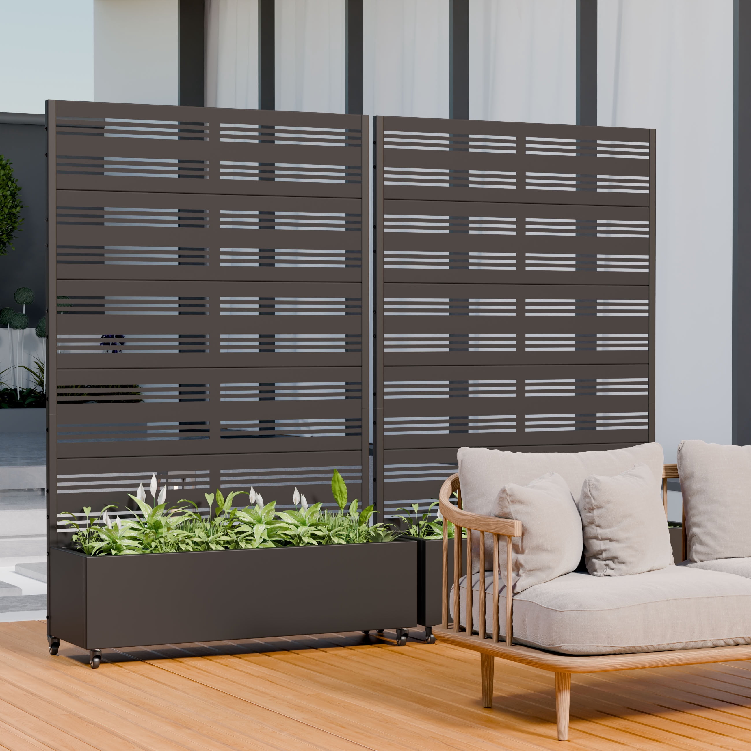 MAYEERTY 5 Panels Outdoor Metal Planter Box, Durable Weather-Resistant Planter, 2 pcs Decorative Metal Flower Box for Patio, Balcony, Garden