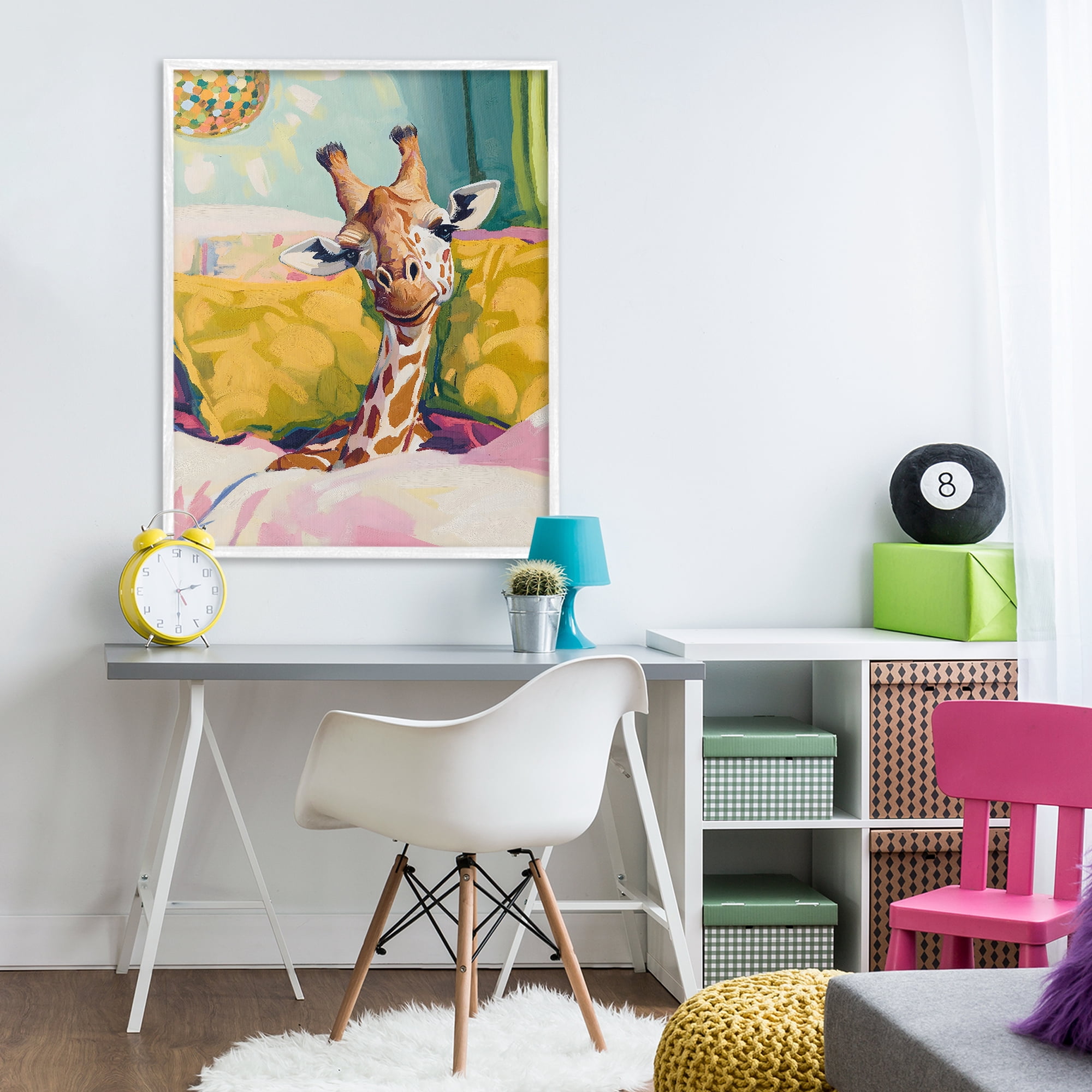 Stupell Industries Cozy Giraffe in Bed White Framed Giclee Art, design by The Prints Vibe
