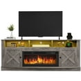 thumbnail image 5 of Uforic Rustic TV Console for 75" TVs, 36" Electric Flame & LED Illumination with Classic Barn Door Storage, Rustic Gray, 5 of 6