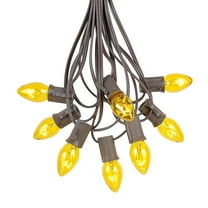 Novelty Lights 25 Feet C7 Yellow Christmas String Light Set, Vintage Holiday Hanging Light Set, Brown Wire