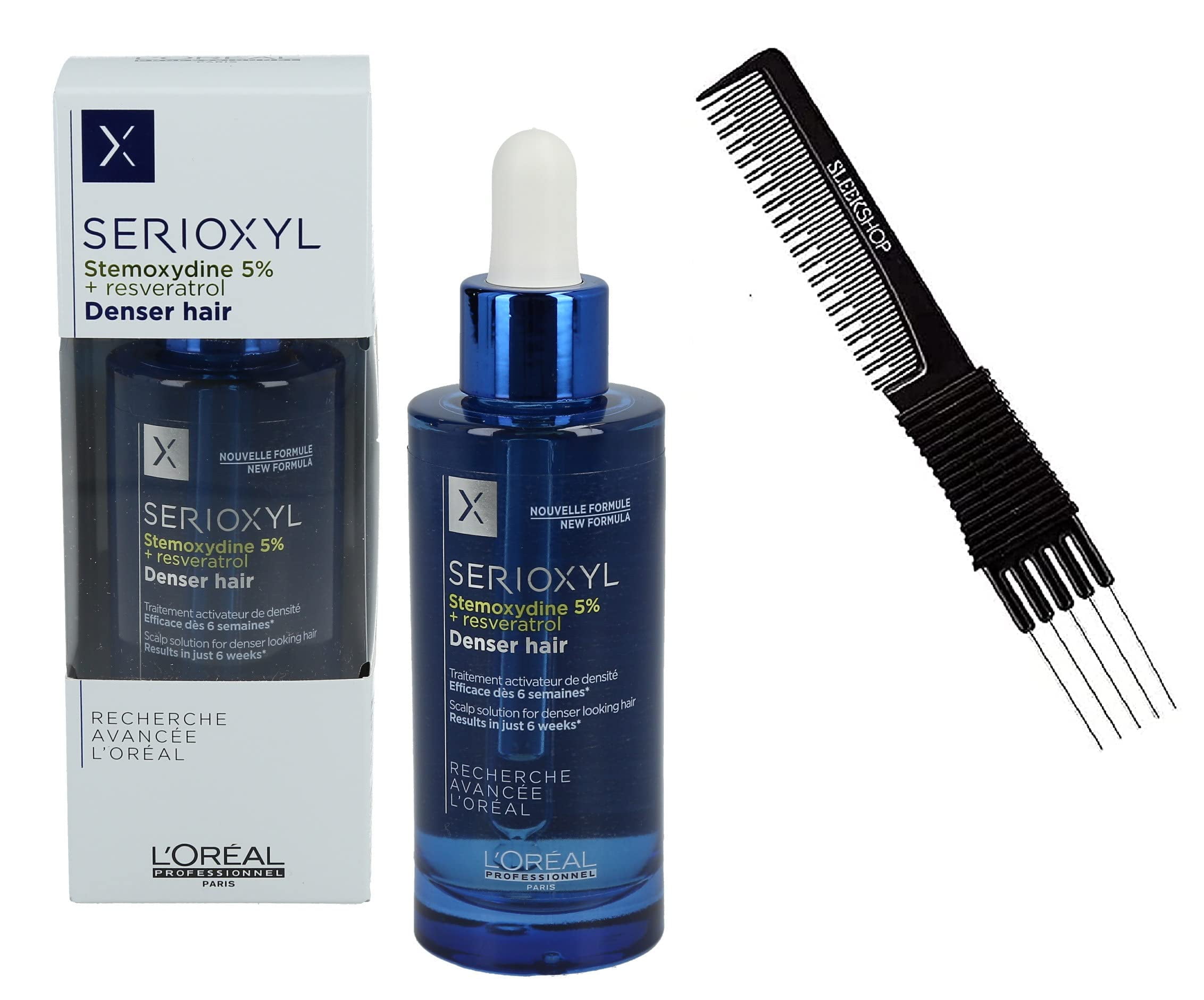 L'oreal SERIE EXPERT Serioxyl Stemoxydine 5% + Resveratrol DENSER HAIR,  Scalp Solution in Just 6 Weeks (w/ Sleek Teasing Comb) (SERIOXYL Denser   oz) 
