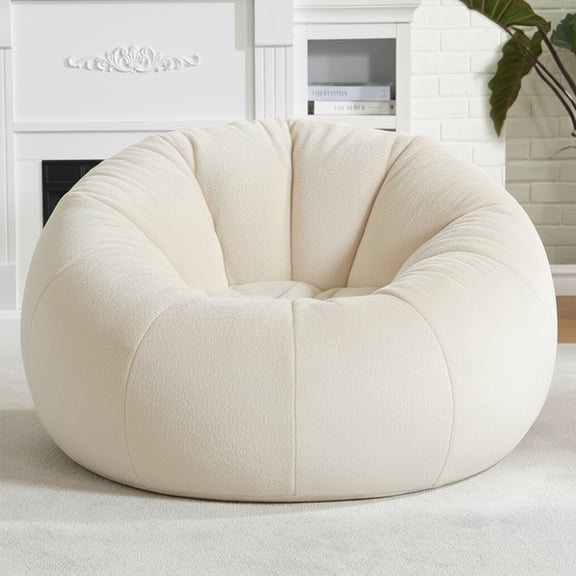 Large Bean Bag Chair for Adults, Oversized Memory Foam Beanbag Sofa with Soft Ice Flower Velvet Cover for Reading, Gaming & Relaxing (White)