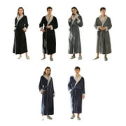 Bathrobe Polyester Men Extra Plus Size Thick Robe Hooded Coral Nightgown Warm Cozy Comfortable Soft Clothing Autumn Homelike Navy Women L