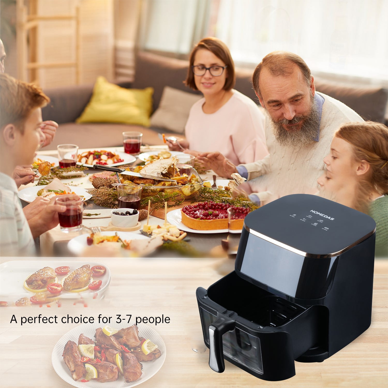 PDstation Air Fryer, One-Touch Digital Control Presets, Large 10L Capacity with Visible Cooking Window, Fries, Chicken, Meat, Fish, Non-Stick Parts, Dishwasher Safe, Auto Shutoff, Stainless Steel